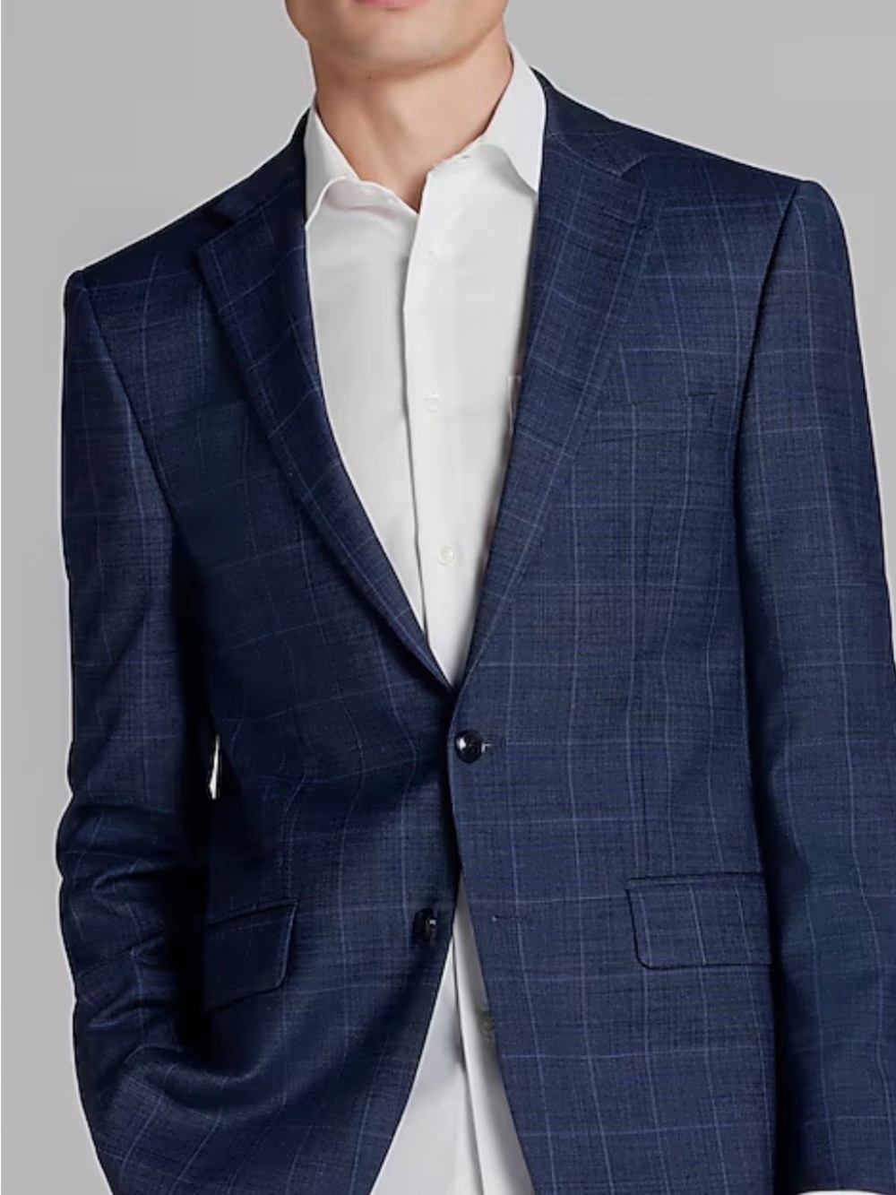 Classic Calvin Klein Men's 100% Wool Navy Windowpane Suit Jacket - Sz 38R